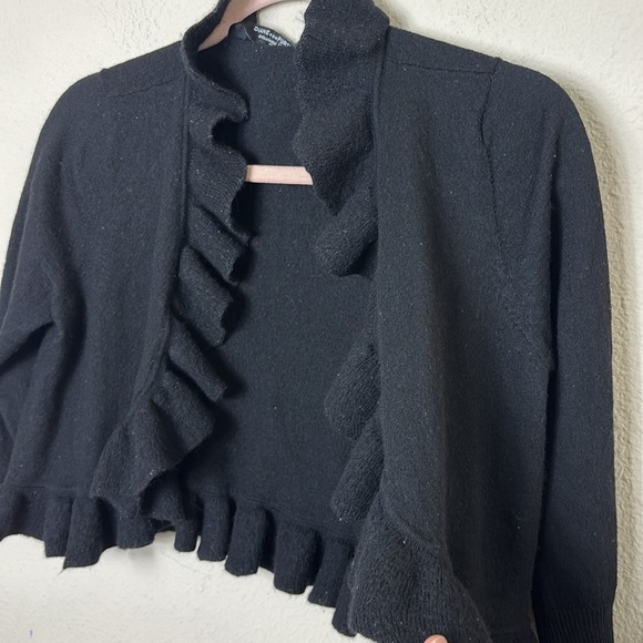 DVF Diane von Furstenberg Wool Blend Black Ruffle Cropped Cardigan Sweater Large - Picture 4 of 8